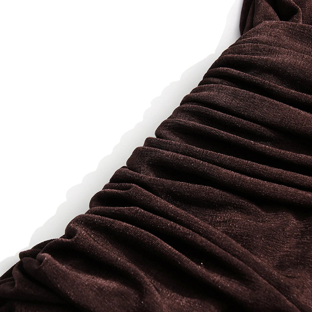 Slight stretch fabric, ruched waist detail of the Layla Gathered Brown maxi dress