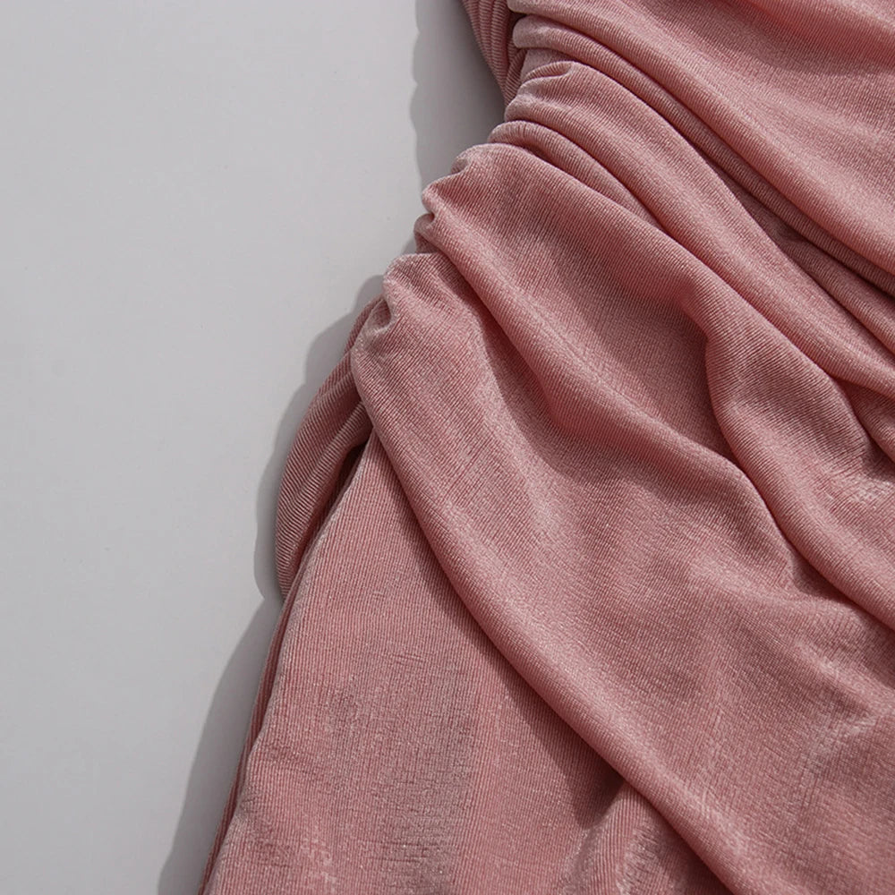 Slight stretch fabric, waist detail of the pink Layla Gathered maxi dress
