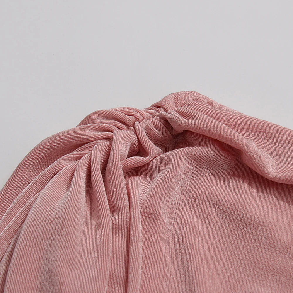 Slight stretch fabric, ruched shoulder detail of the Pink Layla Gathered maxi dress