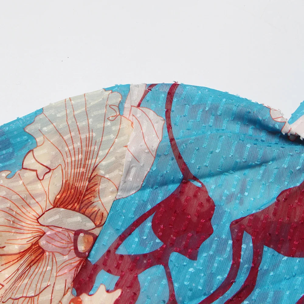 Blue floral dress shoulder detail