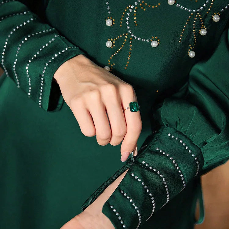 Women's modest chiffon Emerald Green Eid maxi dress sleeves