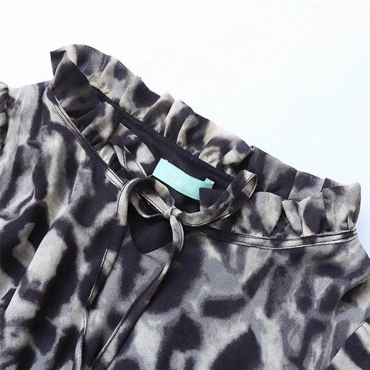 Women's leopard print ruffle neck maxi dress