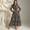 Women's modest leopard print petal sleeve smocked waist tiered maxi dress