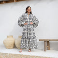 Marina black modest maxi dress with Seashells print and dramatic sleeves